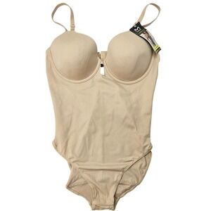 Maidenform Light Control Bodysuit Tank Top Style Straps Full Brief‎ Beige L/G